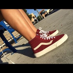 Burgundy sk8-hi high top vans